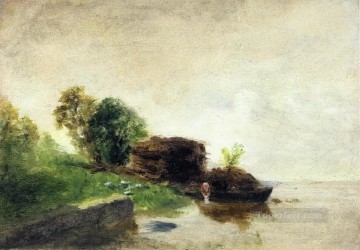 Camille Pissarro Painting - lavandera a orillas del río Camille Pissarro